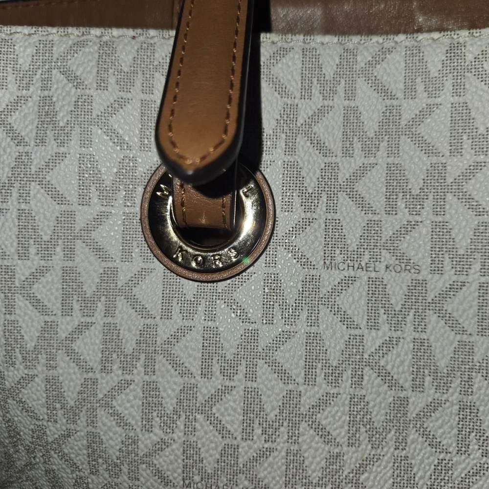Michael Kors Jet Set Tote Bag Medium White and Brown